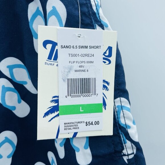 Trunks Surf & Swim Mens Large Sano 6.5" Swim Trunks Marine Blue Flip Flops 1042 - Picture 7 of 8